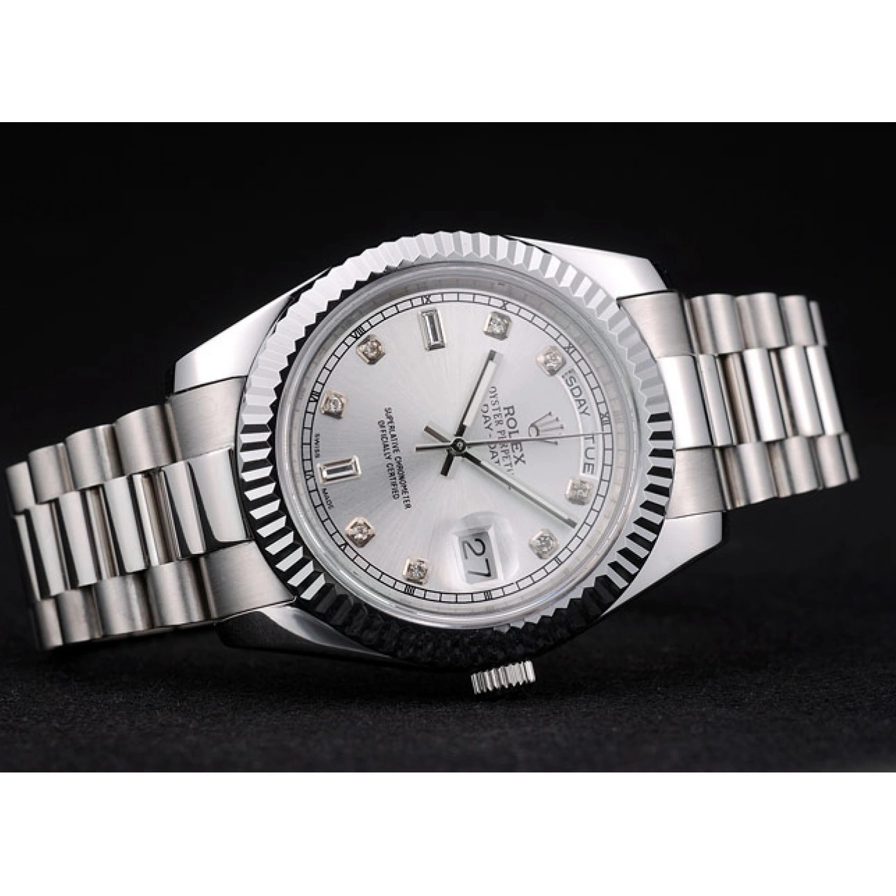Good Copy Rolex Watches Stainless Bezel DayDate Steel Silver 41995 Swiss Ribbed Dial Rolex 0618